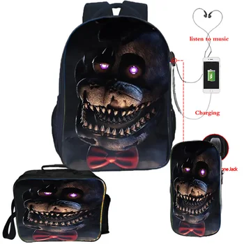 

Five Nights at Freddy's Backpack 3Pcs/Sets New Mochila for Children Students USB Charging Backpack Pencil Case Daily Rucksack