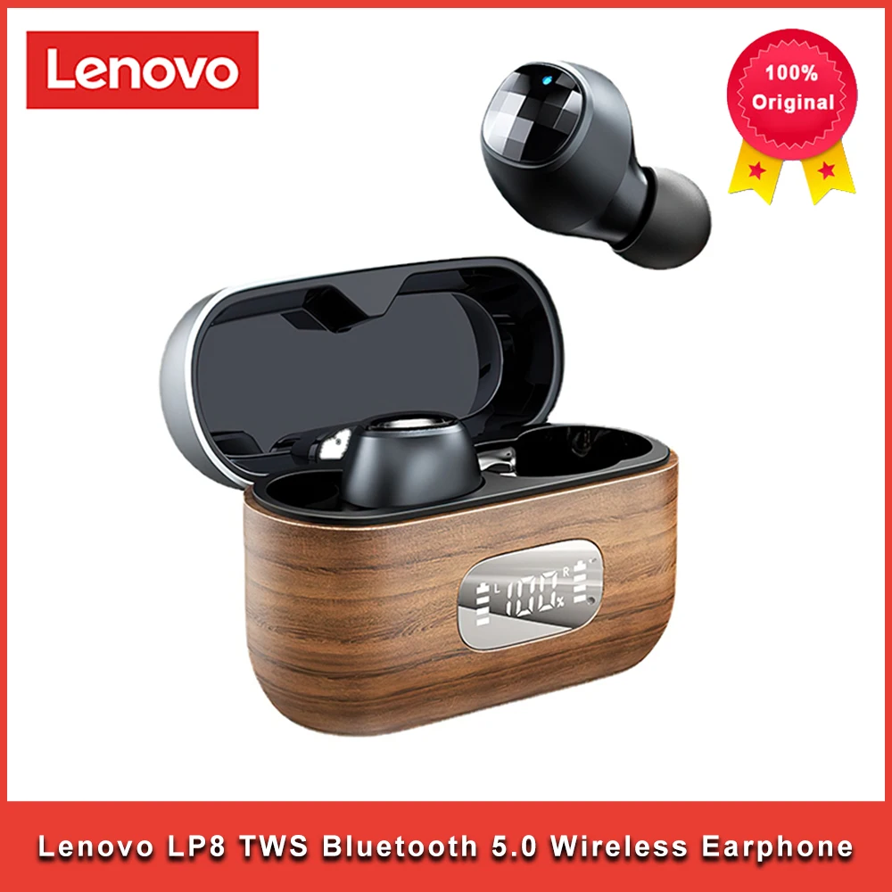 TWS-наушники Lenovo LP8 деревянные с поддержкой Bluetooth и светодиодным дисплеем |