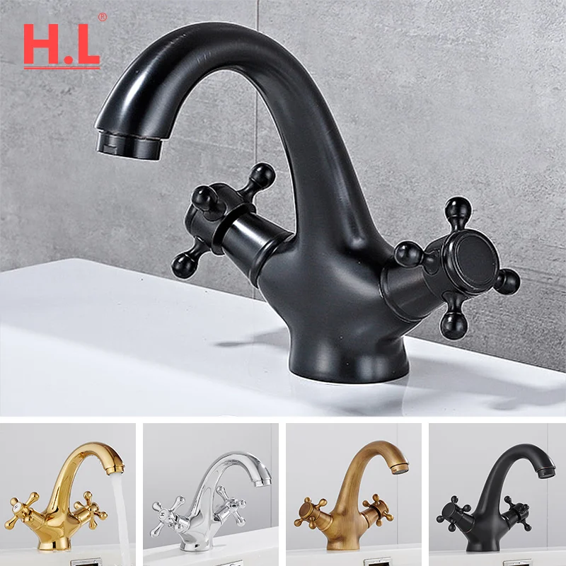 

Antique Faucet Hot and Cold Water Crane Bronze Brushed Sink Faucet Black Bathroom Swan Vintage Basin Sink Mixer Crane