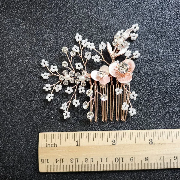 004 Rose Gold SLBRIDAL, ручная работа, хрустальные стразы, жемчуг, свадебная расческа для волос, свадебный головной убор, аксессуары для волос для женщин, модные ювелирные изделия для подружек невесты - Окраска металла: 004 Rose Gold