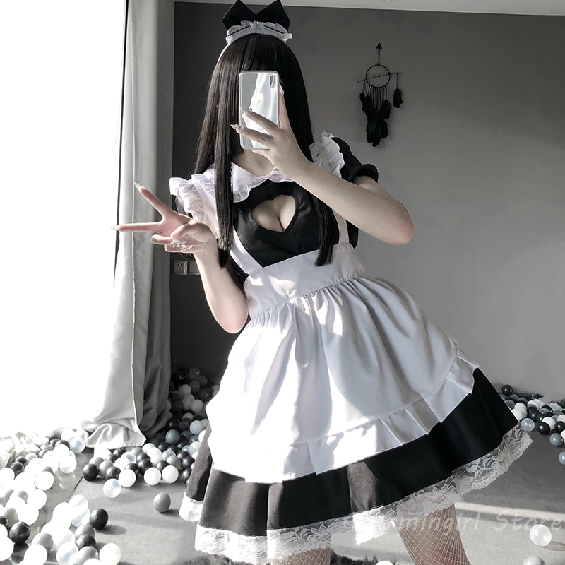 Japanese Kawaii Maid Outfit Women Lolita Sweet Anime Cosplay Costumes Sexy Lingerie Lace School Girl Costume