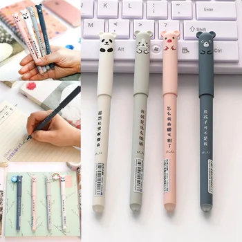 

Kawaii Pig Panda Mouse Bear Erasable Velvet Gel Pen Rollerball School Office Supply Student Stationery Pens 0.35mm Neutral Pen
