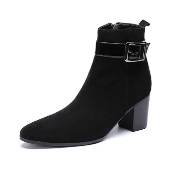 

Men's Shoes Velvet Martin Boots Winter Casual Shoes Bota Masculina Cow Leather Pointed Toe Ankle Genuine Leather Zip Rubber Rome