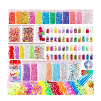

106pcs DIY For Slime Making Kit Colorful Foam Ball Granules Flat Beads Gold Powder Candy Paper Polymer Clay Set Toy for Kid Gift