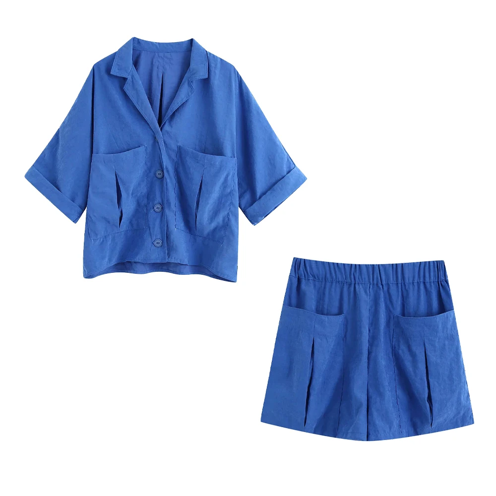 Summer suits women two piece set Flowing tops loose fitting shirt & high waist Bermuda shorts elastic waistband ensemble femme Summer suits women two piece set Flowing tops loose fitting shirt & high waist Bermuda shorts elastic waistband ensemble femme