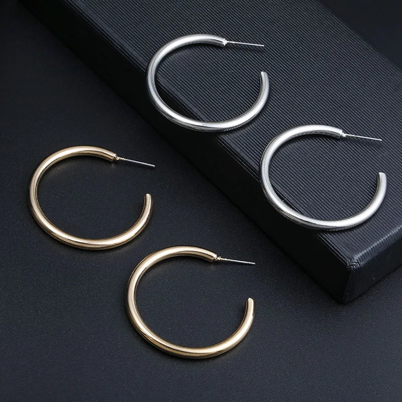 Женские серьги кольца в Корейском стиле большие Винтажные золотого цвета