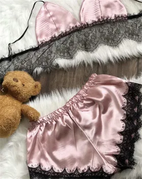 Leechee جديد منامة للنساء مثير بيجامة من الساتان مجموعة ملابس المنزل مريحة بلا أكمام لطيف الصدرية و السراويل الخامس الرقبة ملابس خاصة 6