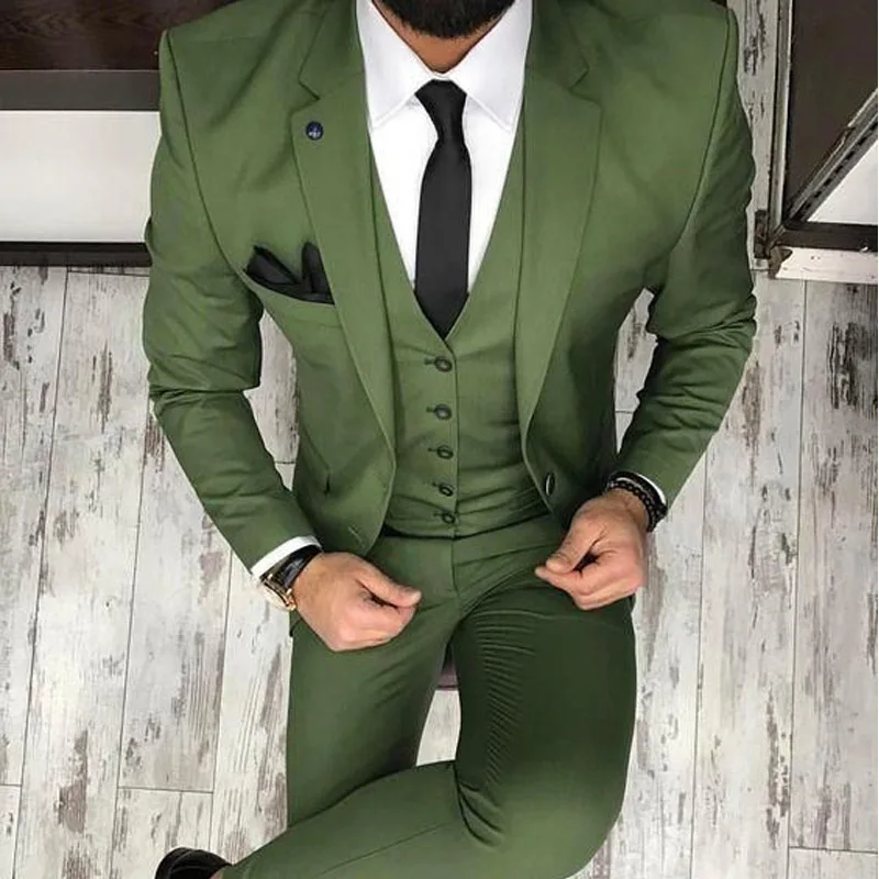 Армейский зеленый Slim Fit мужские свадебные костюмы смокинг для жениха из 3