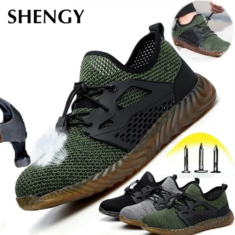 

2019 Men Safety Shoes Men Air Mesh and Women Steel Toe Safety Boots Puncture-Proof Work Sneakers Breathable Shoes Dropshipping