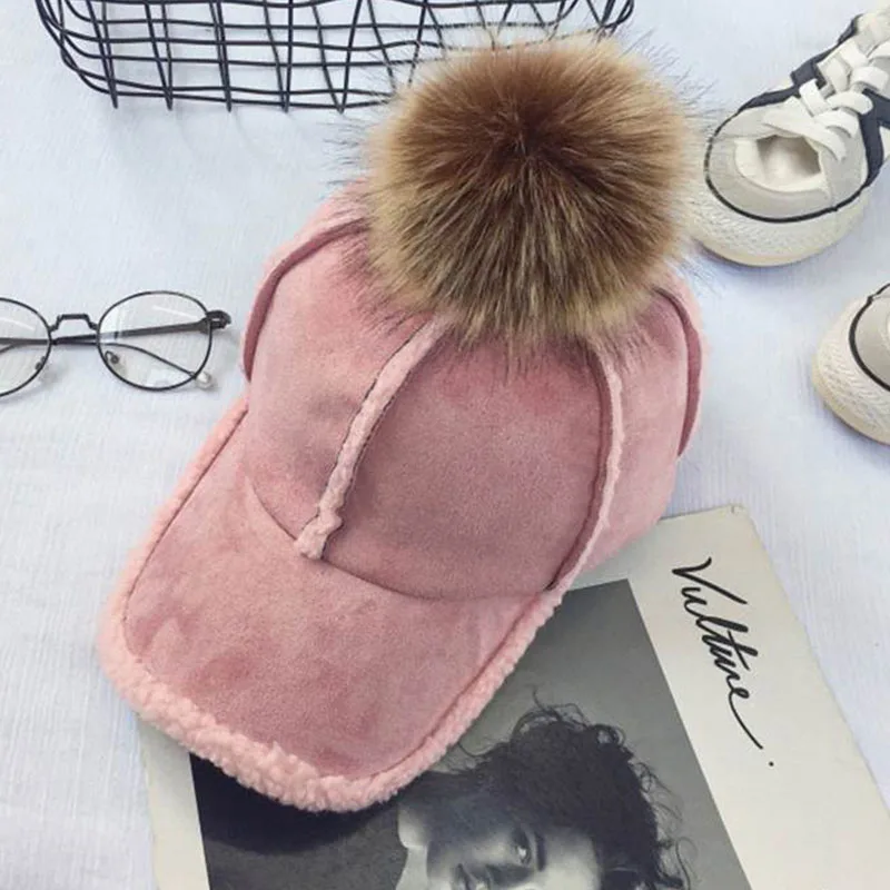 

Cool Cap For Female Male Winter Warm Suede Baseball Caps Thicken Detachable Pompom Ball Hat Snapback Cap Girls Hats