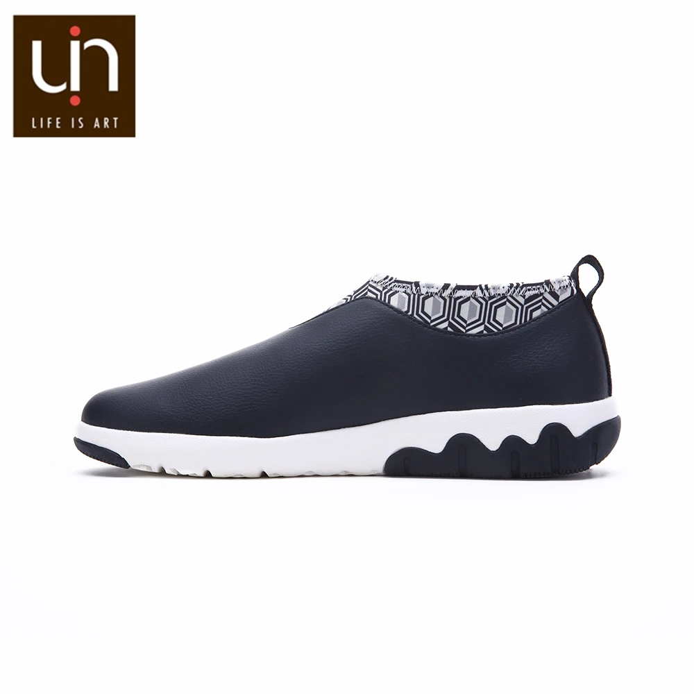 UIN Verona/volendm серия повседневная обувь на плоской подошве женская/мужская кожаная обувь с микрофиброй уличные кроссовки черные/белые модные лоферы