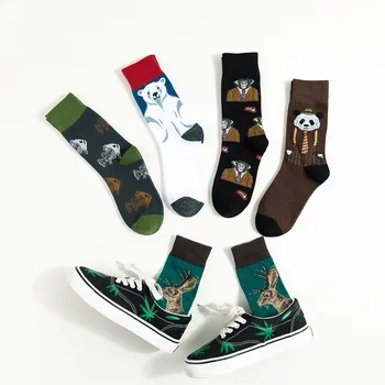 

Women's tide socks autumn and winter mid tube socks jacquard cartoon panda Japanese cotton socks Socks women's 5 pairs