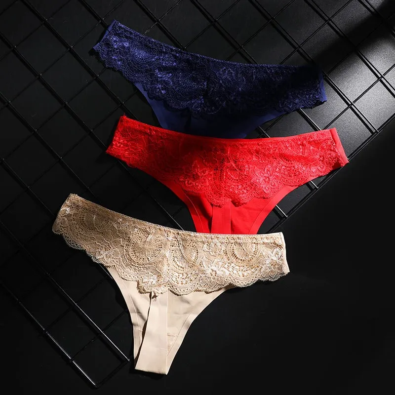 3 шт. сексуальные женские стринги низкая талия бесшовные кружевные бандажные