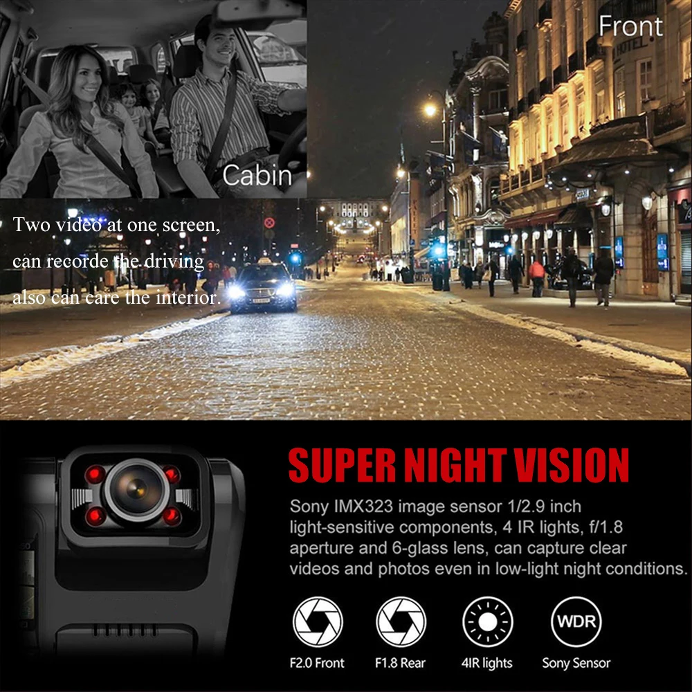 이미지 센서 카메라 내장 차량용 DVR, 울트라 HD, 1080P, 나이트 비전 모니터, GPS, 와이파이, ADAS, 대시 캠, 스프린트 카메라, 4K 듀얼 렌즈