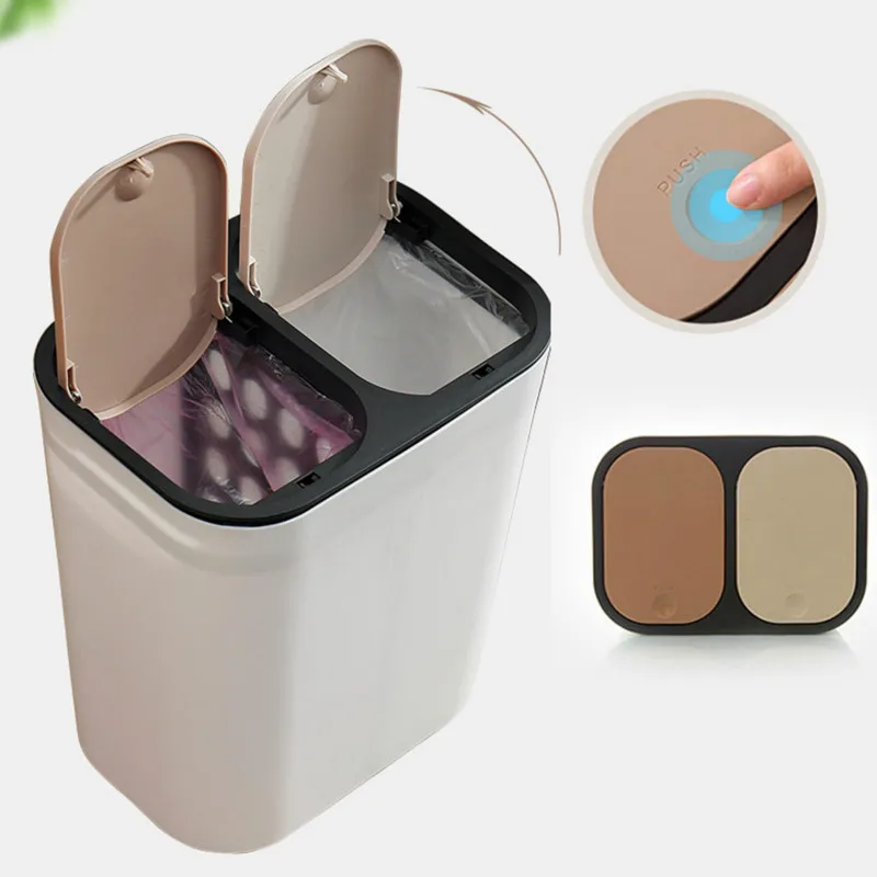

Pressing Type Waste Bins Plastic Classified Trash Can Dry and Wet Separation Trash Can Garbage Apply For Kitchens Toilet Offices