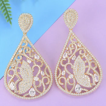 

Trendy Luxury Noble Butterfly Dangle Earrings For Women Wedding Full Micro Cubic Zirconia Crystal CZ Dubai Bridal Drop Earrings
