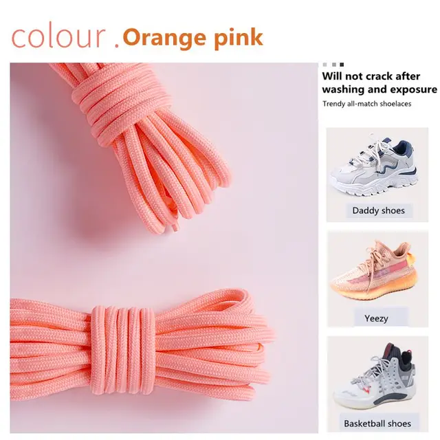 1Pair New 2021 Round Shoelaces Polyester Solid Classic For Yezy Sports Martin Boot shoeslace Sneaker Shoe Laces Strings 20colors Orange pink