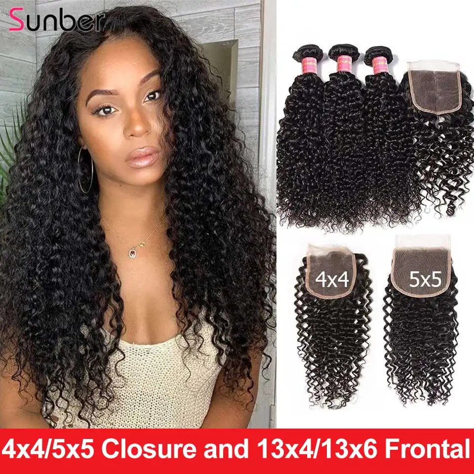 

Sunber Brazilian Kinky Curly Hair Bundles With Closure Hair 4x4 /5x5/13x4/6 Closure High Ratio Remy Hair Bundles With Frontal