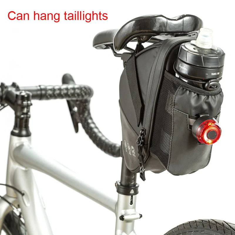 물병 포켓이 있는 자전거 안장 가방, 방수 MTB 자전거 후면 가방, 사이클링 뒷좌석 테일 백, 자전거 액세서리
