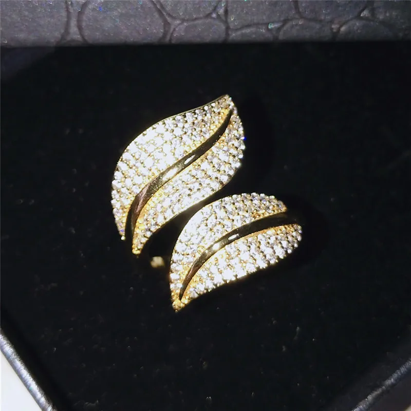 Роскошные AAA кубического циркония Micro Pave открытым кольца Установка цветок кольцо для женщин дамы обувь девочек роза кольца золотистого цвета Bague CR2034L - Цвет основного камня: Gold Color