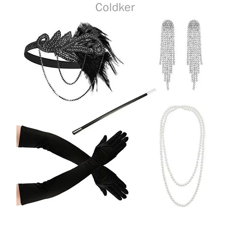 Ecoparty 1920s Женские аксессуары 20s Хлопушка Костюм Gasty повязка на голову серьги ожерелье перчатки держатель для сигарет