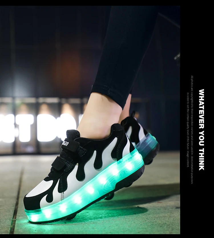 Children Boys Luminous Glowing White Sneakers with Double Two Wheels Roller Skate Shoes Adult Kids USB Charging Shoes Pink Girls best children's shoes