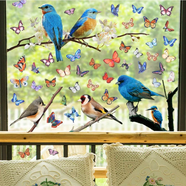 Autocollants muraux de branche d'arbre de fleur, décoration de fond de  salon, papier peint d'oiseau et de papillon, décor à la maison,  décalcomanies d'art - AliExpress