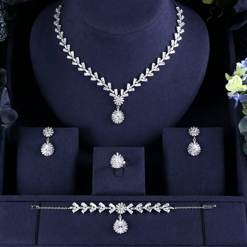 

jankelly Nigeria Bridal Zirconia For Women Party Luxury Dubai Necklace Earringa Rings CZ Crystal Wedding Jewelry Sets