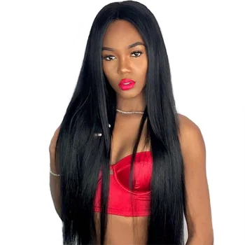 

13X6 Lace Front Wig Straight Hair Black Color 24" Long Wigs Glueless Heat Resistant Fiber Hair Synthetic Lace Front Wigs