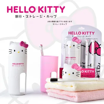 

Cute Cartoon HelloKitty Toothbrush Set Wholesale Travel Portable Toothbrush Mug Washed Supplies