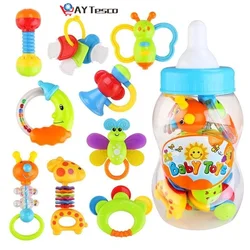 Hochet et anneau de dentition pour bébé, 9 pièces, jouets d'apprentissage pour enfants avec bouteille de lait géante, jouet coloré à saisir 