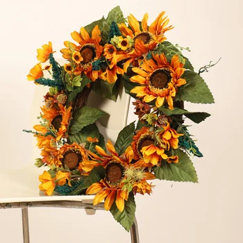 

1Pc Thanksgiving Wreath Sunflower Wreath Fashionable Wreath Hanging Pendant Wall Decoration Party Wreath for Home Decoration Sho