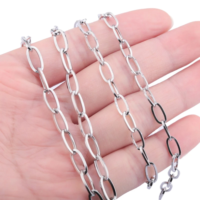 Collar de acero inoxidable de 1 cadenas ovaladas de eslabones Rolo de 5mm de ancho, pulsera diseño novedoso, artesanales aptos para la fabricación joyas|Piezas de cierre y matarial