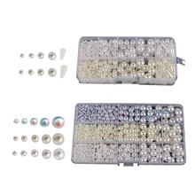 1 Box Mixed Imitation Pearls Beads with Holes White Ivory ABS Plastic Loose Teardrop Spacer Beads Kit Jewelry Making