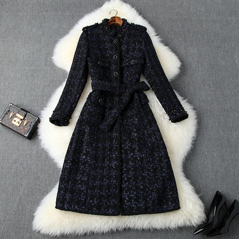 

[EWQ] 2020 Autumn Winter New Pattern Stand Collar Long Sleeve Black Patchwork Single Breasted Vintage Women Coat AK07301.2XL