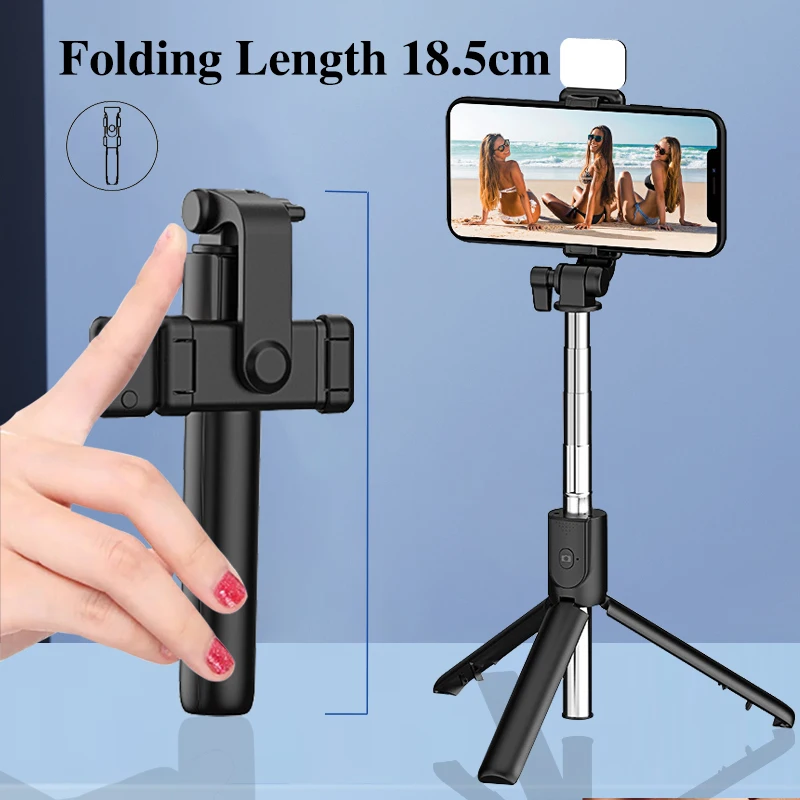 Selfie Stick Wireless Bluetooth Compatible Foldable Mini Tripod for Phone with Fill Light Shutter Remote Control for Ios Android