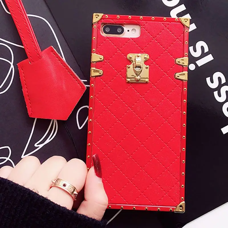 Red Кожаный чехол для мобильного телефона samsung galaxy S8 9 10 Plus Note 8 9, квадратный прямоугольный ремешок S10 Lite чехол - Цвет: Red