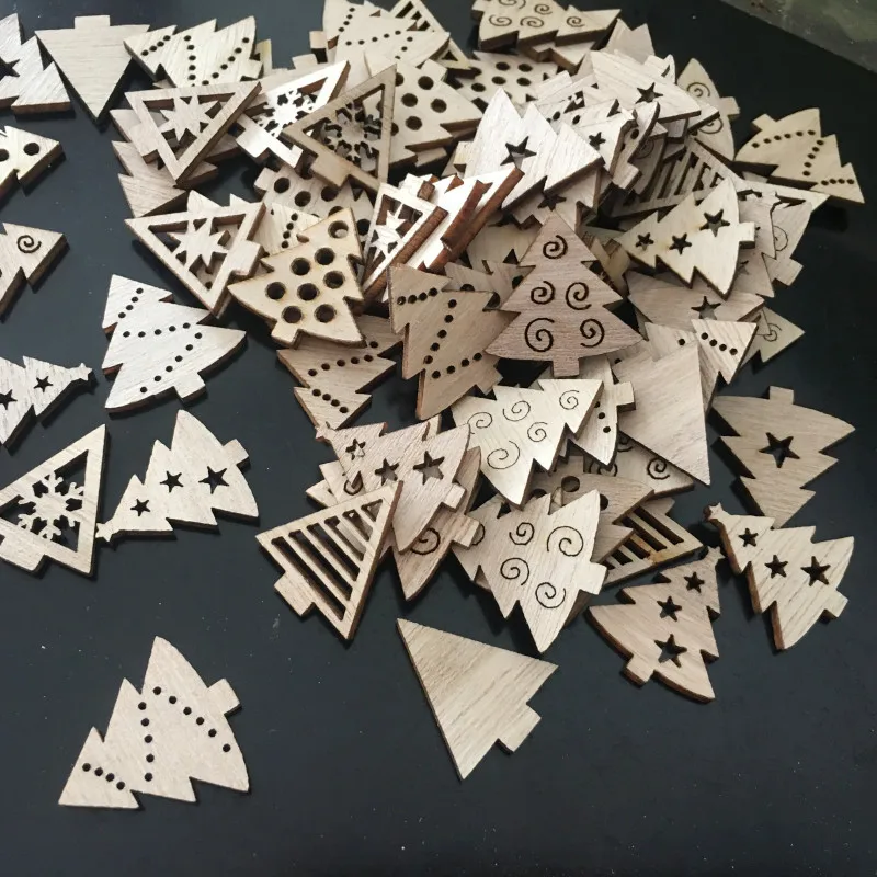 50/pcs Wooden Christmas Tree Ornaments Mini Snowflake Tree Hanging Pendants Happy Easter Eggs Decorations for Home New Year Gift