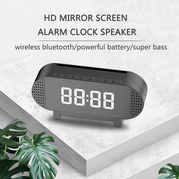 

4 Colors A19 Mirror Alarm Clock With Bluetooth Speaker FM Radio Phone Holder Dimmable LED Display 1200mAh Desktop Music Player