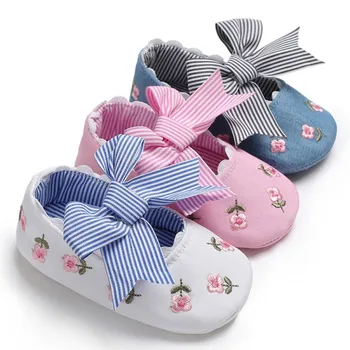 

Baby Girl Shoes 2019 Newborn Anti-Slip Soft Sole Embroidered Bow Princess Shoes Toddler First Walkers Prewalkers Shoes 0-18M