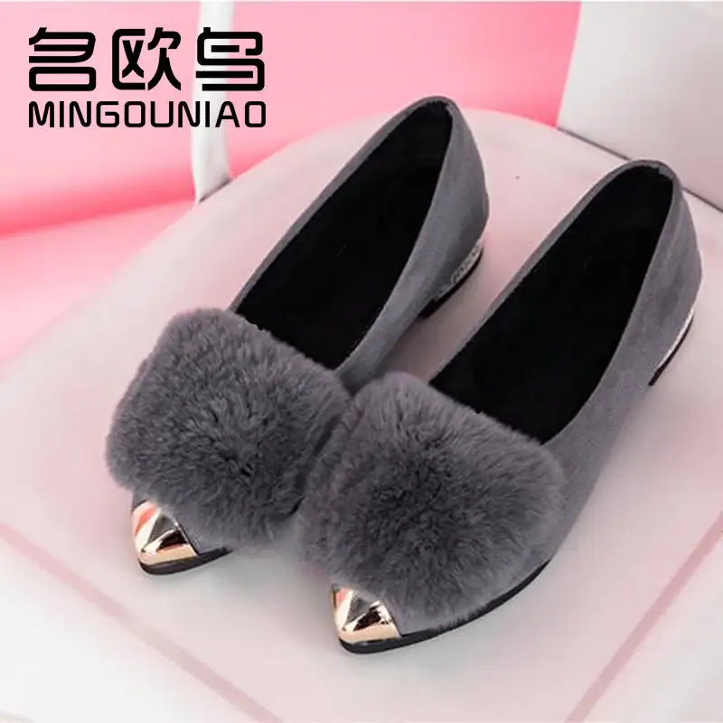 Women Shoes Pointed Brand Flat Shoes Women Short Plush Shoes Women Loafers Ladies Shoes Fur Shoes Women Zapatillas Mujer 2019