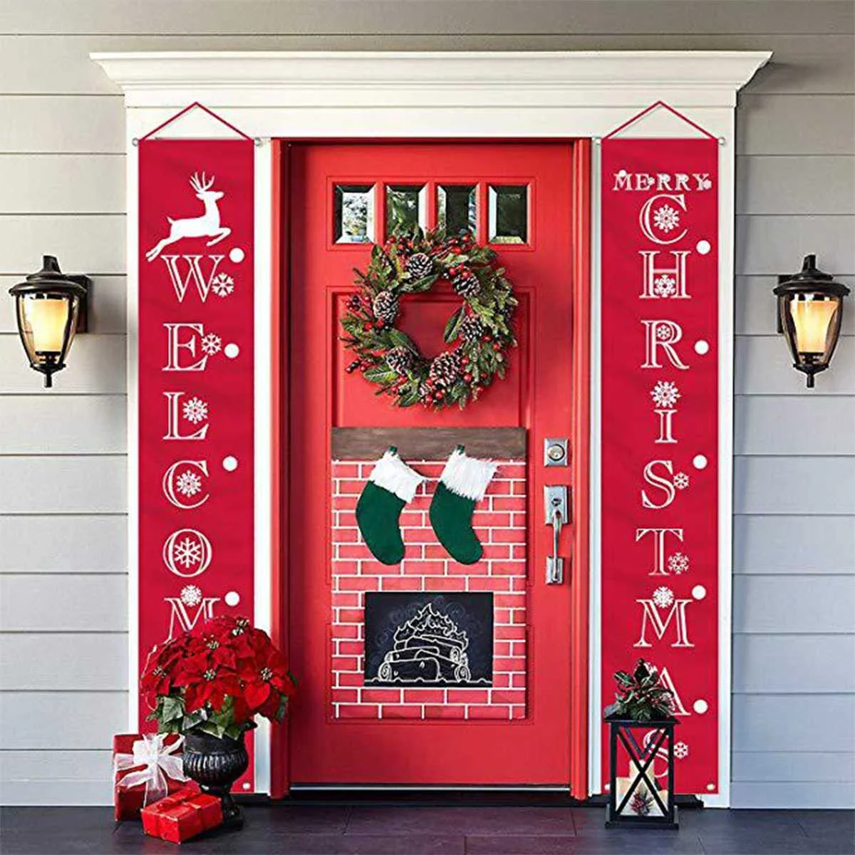 

2019 4 Style Merry Christmas Decorations Hanging Christmas Porch Sign Decorative Door Banner for Home Display Decorations X'mas