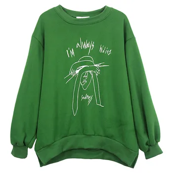 

Loose Hoodies Sweatshirts Women Printed Sweatshirt Green Womens Hoody Winter Hoodies Sleeve Print Cartoon Wearing Clothes II50MS