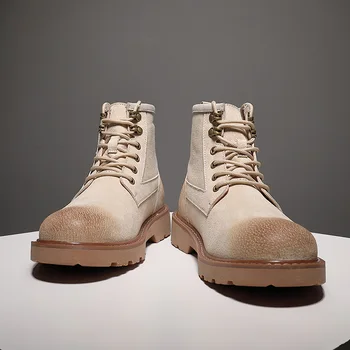 

Ankle Boots for Men Casual Mens Shoes High Top Khaki Martins Bot Leather Man Footwear Classic Fashion Lace Up Mens Work Shoes