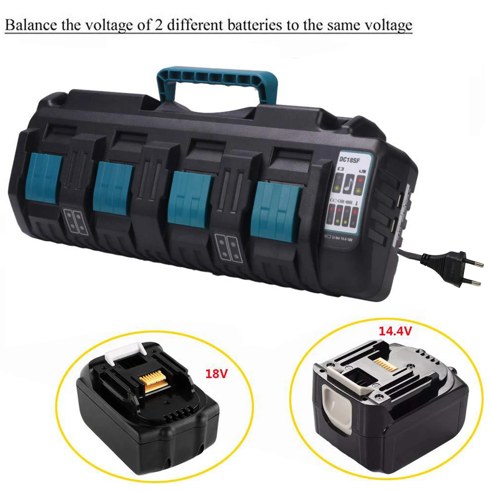 DC18SF 4-Port 14.4V 18V 4X3A Li-Ion Battery Charger For Makita BL1820 BL1830 BL1850 BL1430 Power Tools