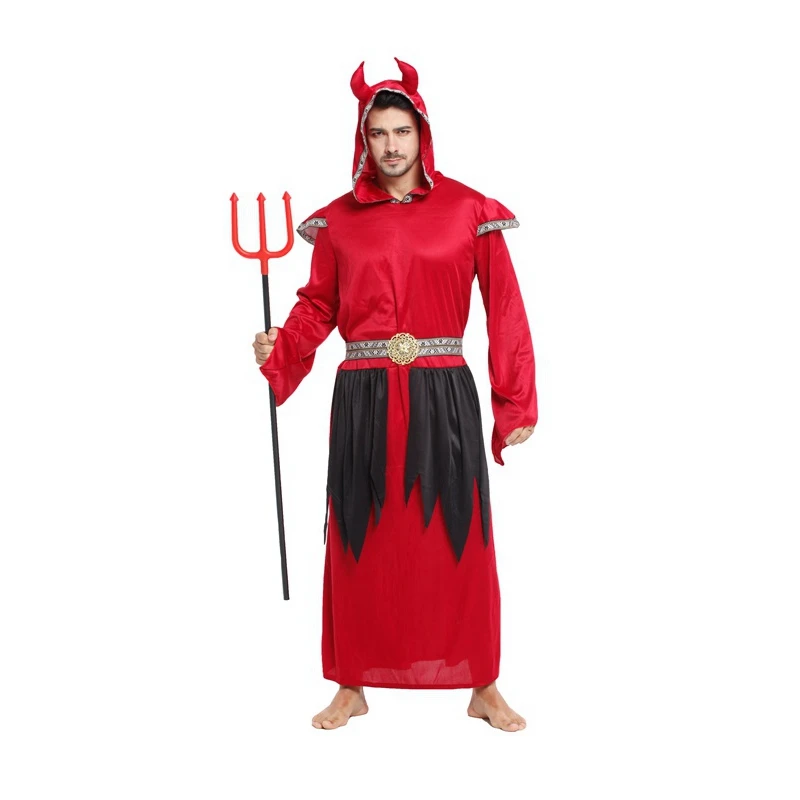 

JSY Halloween Demon Hodded Robe Red Polyester Long Gown Costume Adult Man Demon Role-Playing Costumes For Carnival Night