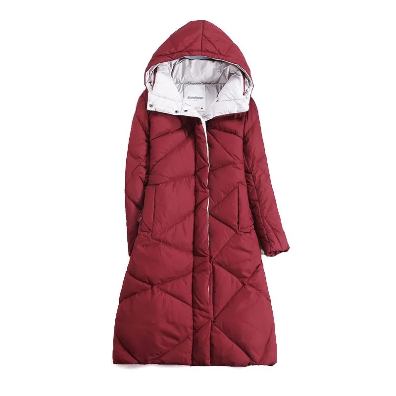 DHfinery, женский зимний пуховик, длинный дизайн, белое пуховое пальто, большой пуховик с капюшоном при температуре минус 40 градусов, S751 - Цвет: Dark red