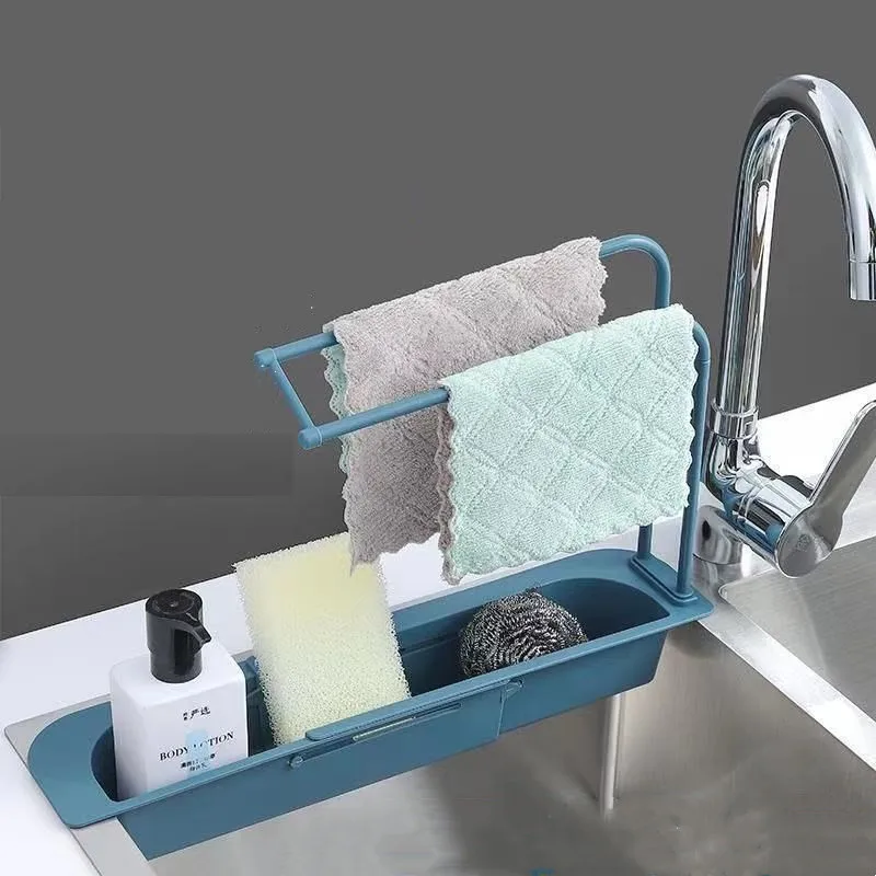 Telescopic sink shelf soap sponge drain rack expandable drainer sink tray holder adjustable drain basket home kitchen storage