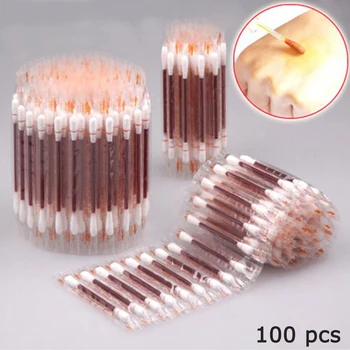 

100PCS Disposable Alcohol Disinfected Lodine Cotton Swab Double Head Wound Treatment Household Essential Aid Kit Supplies