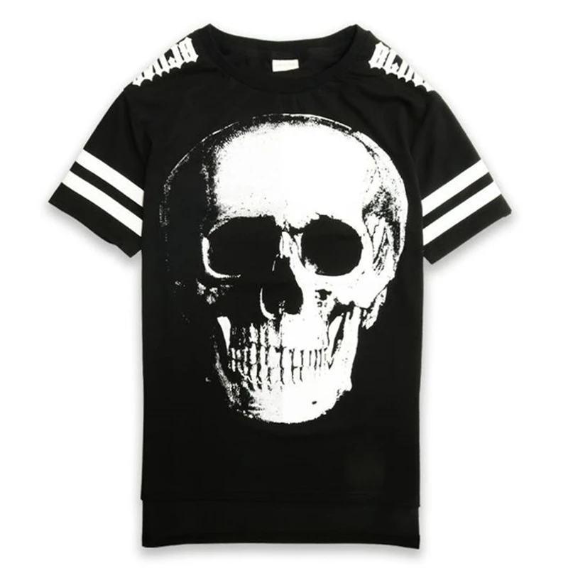 Close skin fashion high quality man skull dark irregular popular printing short sleeve T-shirt t-shirts male big yards Close skin fashion high quality man skull dark irregular popular printing short sleeve T-shirt t-shirts male big yards